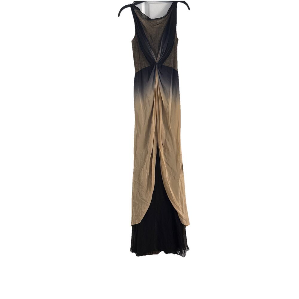 Zac Posen Runway Ombre Silk Gown Womens Size 6 Black Navy Beige Formal Dress